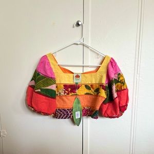 FARM Rio Rainbow Mixed Prints Tiered Linen Blend Top